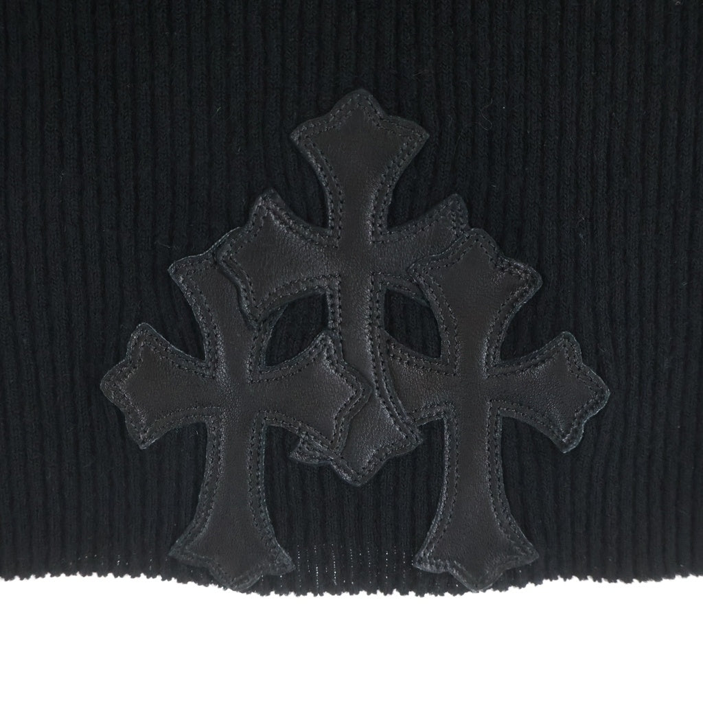 CHROME HEARTS(クロムハーツ) Y NOT TRIPLE CROSS LEATHER PATCH CASHMERE SHORT SLEEVE KNIT ワイノット トリプルクロスパッチ カシミヤショートスリーブ ニットワンピース レディース