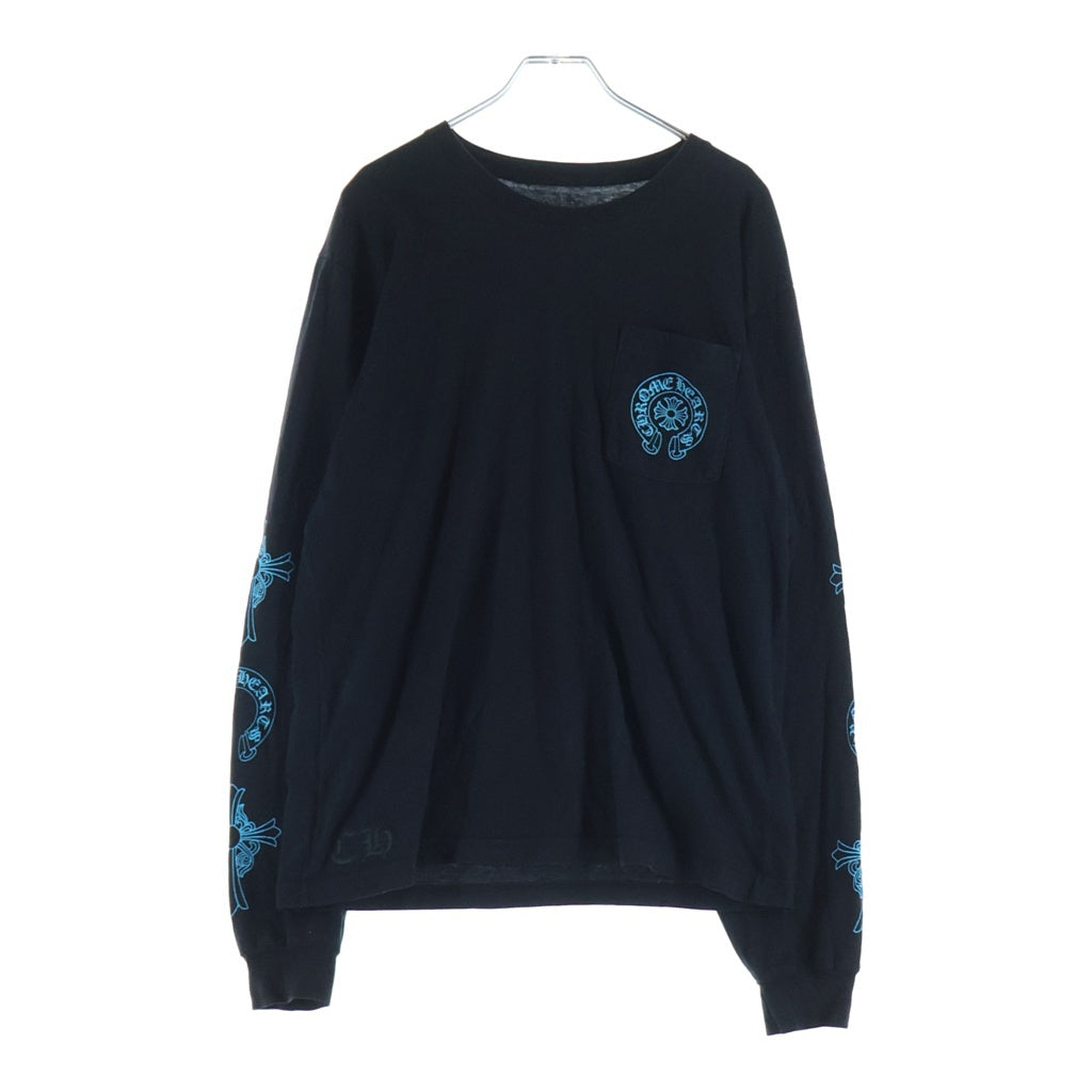 CHROME HEARTS(クロムハーツ) CEMETERY CROSS L/S TEE セメタリークロス クルーネック長袖カットソーTシャツ ブラック/ブルー