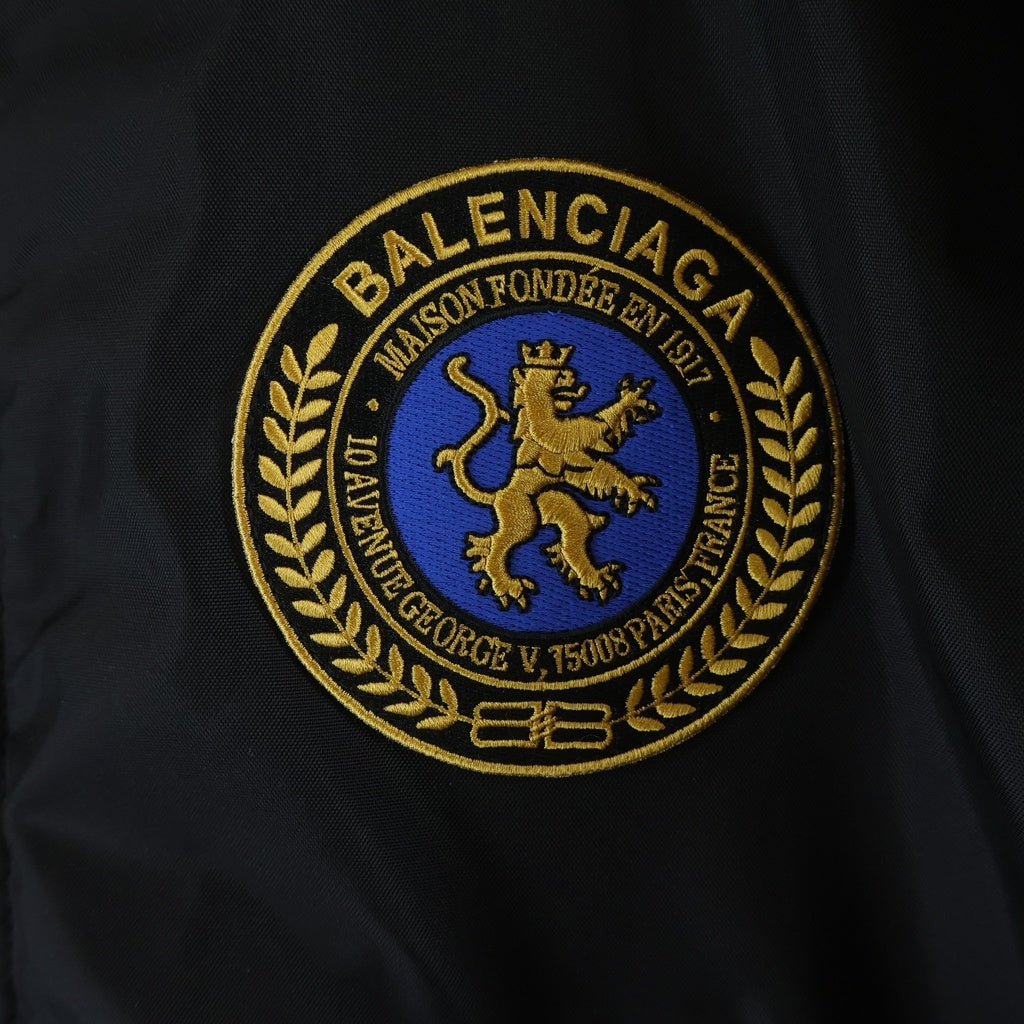 BALENCIAGA(バレンシアガ) 25AW Large fit Bomber Jacket MA-1 ラージフィットボンバージャケット ワッペン付ナイロンブルゾン ブラック 839101 T0004