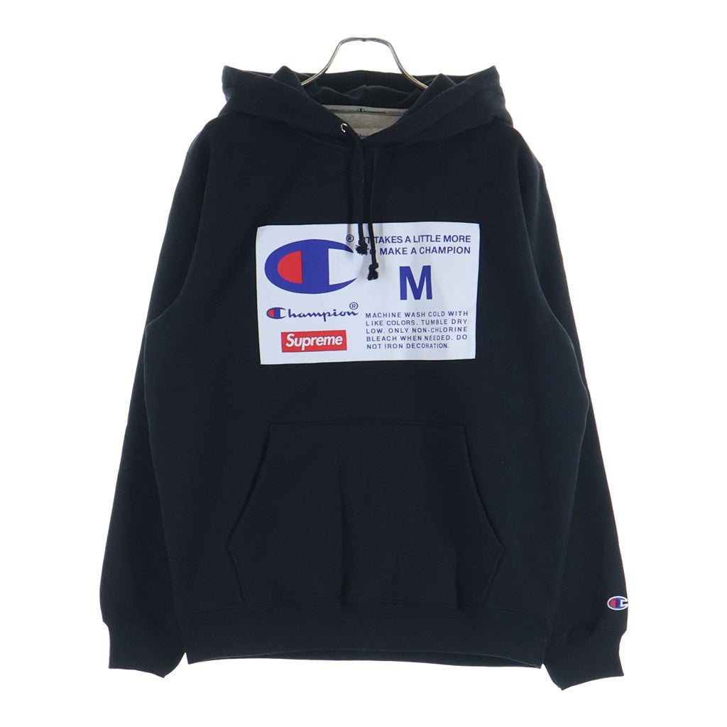 SUPREME(シュプリーム) 18AW ×Champion Label Hooded Sweatshirt チャンピオン ラベルフーディー スウェットシャツ プルオーバーパーカー ブラック