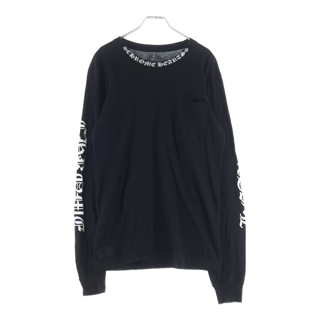 CHROME HEARTS(クロムハーツ) Neck Logo LS TEE ネックロゴプリント アームロゴ クルーネックロングスリーブTシャツカットソー ロンT ブラック