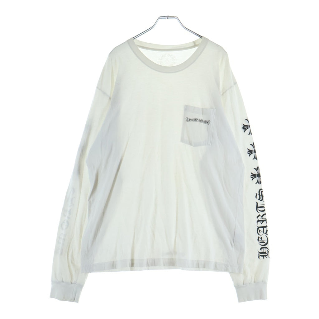 CHROME HEARTS(クロムハーツ) 6CH PLUS SCRL L/S TEE 6CHプラス フロントスクロールラベルプリント クルーネック長袖カットソーTシャツ ホワイト