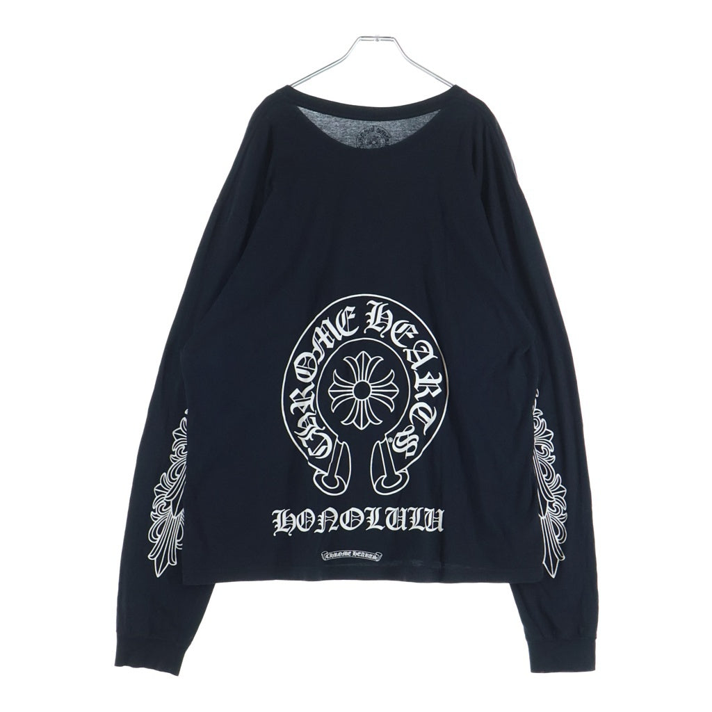CHROME HEARTS(クロムハーツ) HORSE SHOE FRL L/S TEE フロントホースシュー 袖フローラルプリント ロングスリーブ長袖カットソーTシャツ ブラック