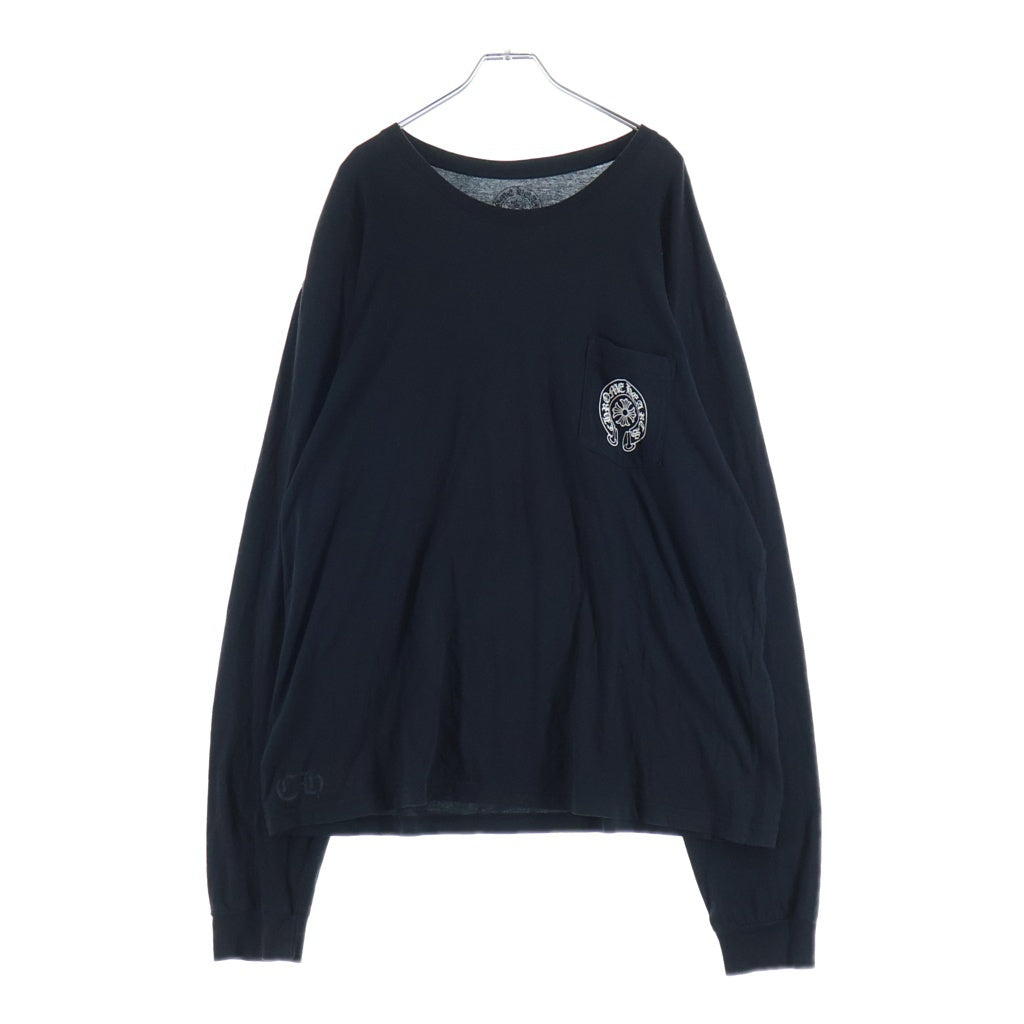 CHROME HEARTS(クロムハーツ) HORSE SHOE FRL L/S TEE フロントホースシュー 袖フローラルプリント ロングスリーブ長袖カットソーTシャツ ブラック