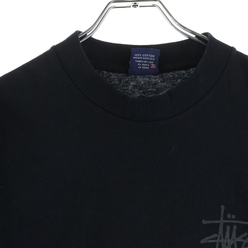STUSSY(ステューシー) 90S OLD STUSSY USA製 紺タグ バックドラゴンプリントクルーネック半袖カットソーTシャツ ブラック