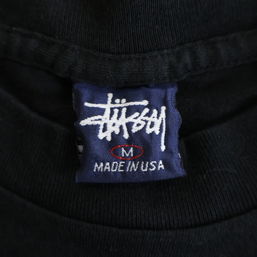 STUSSY(ステューシー) 90S OLD STUSSY USA製 紺タグ バックドラゴンプリントクルーネック半袖カットソーTシャツ ブラック