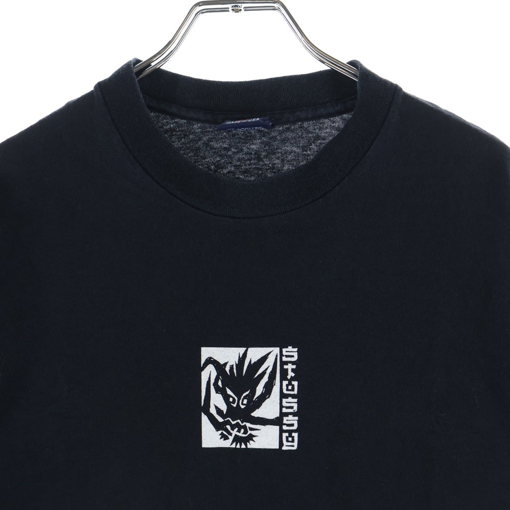 STUSSY(ステューシー) 90S OLD STTUSY USA製 紺タグ バック切絵風ドラゴンプリントクルーネック半袖カットソーTシャツ ブラック/ホワイト