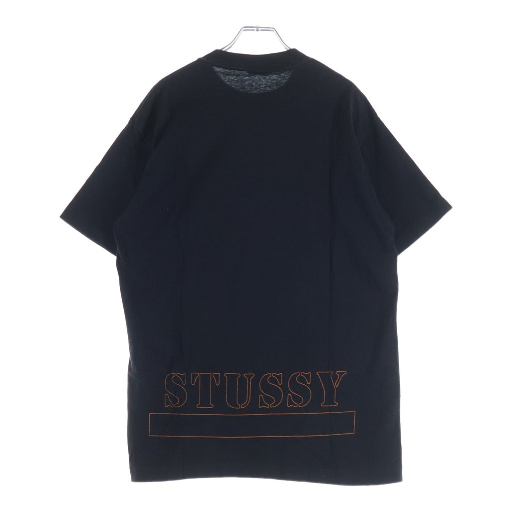 STUSSY(ステューシー) 90S OLD STTUSY USA製 紺タグ フロント迷彩ロゴプリントクルーネック半袖カットソーTシャツ ブラック