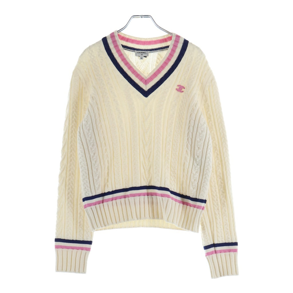 CHANEL(シャネル) ココマーク Vネック チルデンセーター ニット ホワイト P74550K10682 レディース