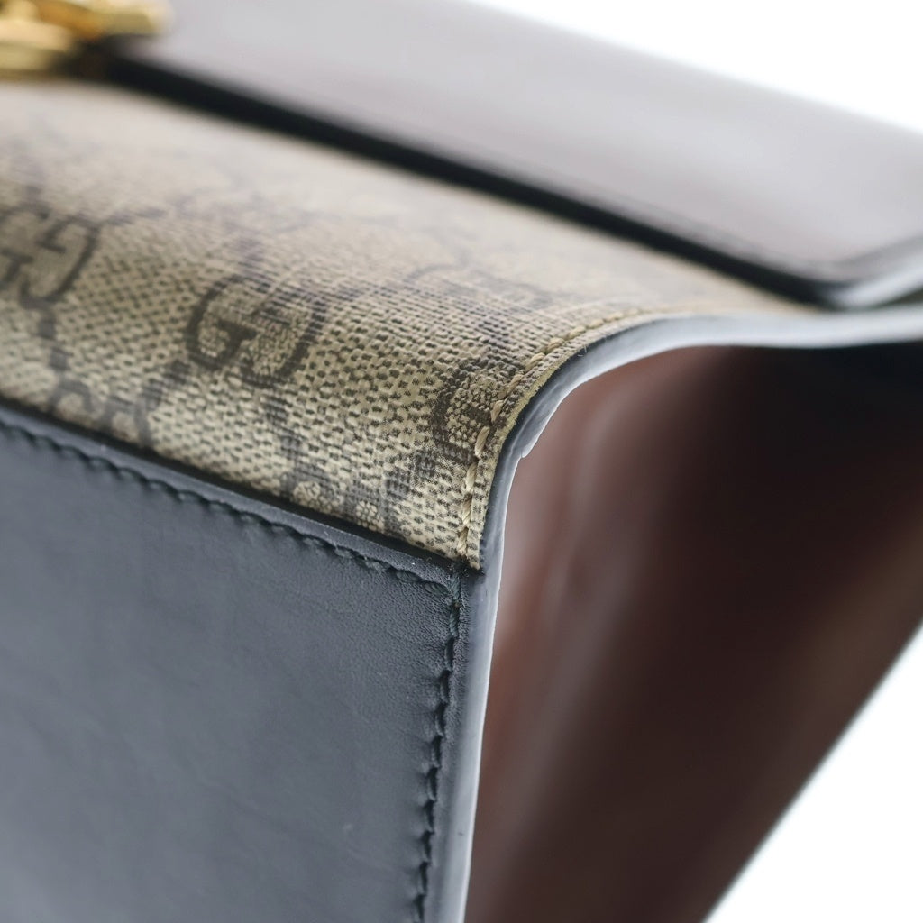 GUCCI(グッチ) GGスプリーム パドロック ショルダーバッグ セミショルダー チェーンバッグ レザー ブラック/ブラウン 黒 ゴールド金具 409486 409486 レディース