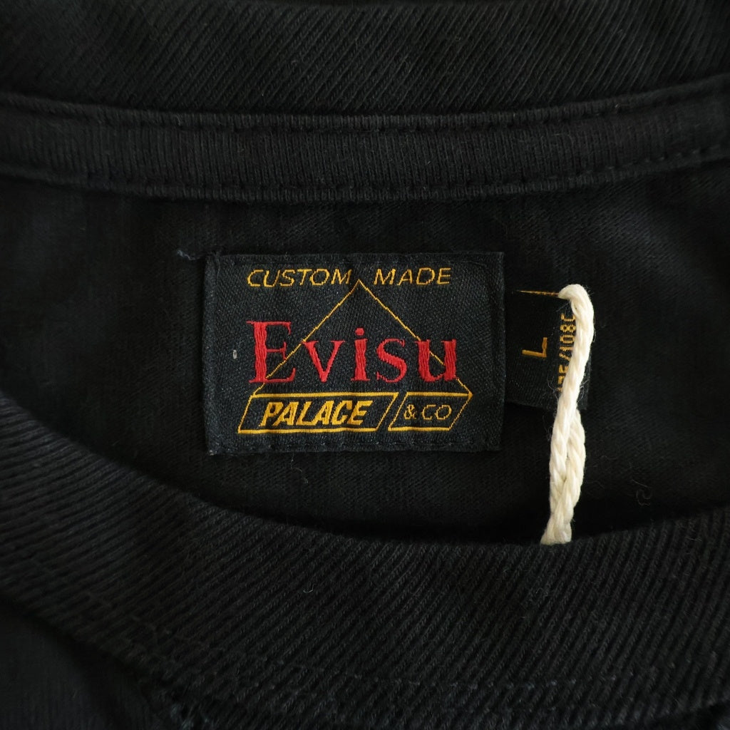 EVISU(エビス) ×PALACE LOGO TEE パレス ロゴプリントクルーネック半袖カットソーTシャツ ブラック P26EVSES001