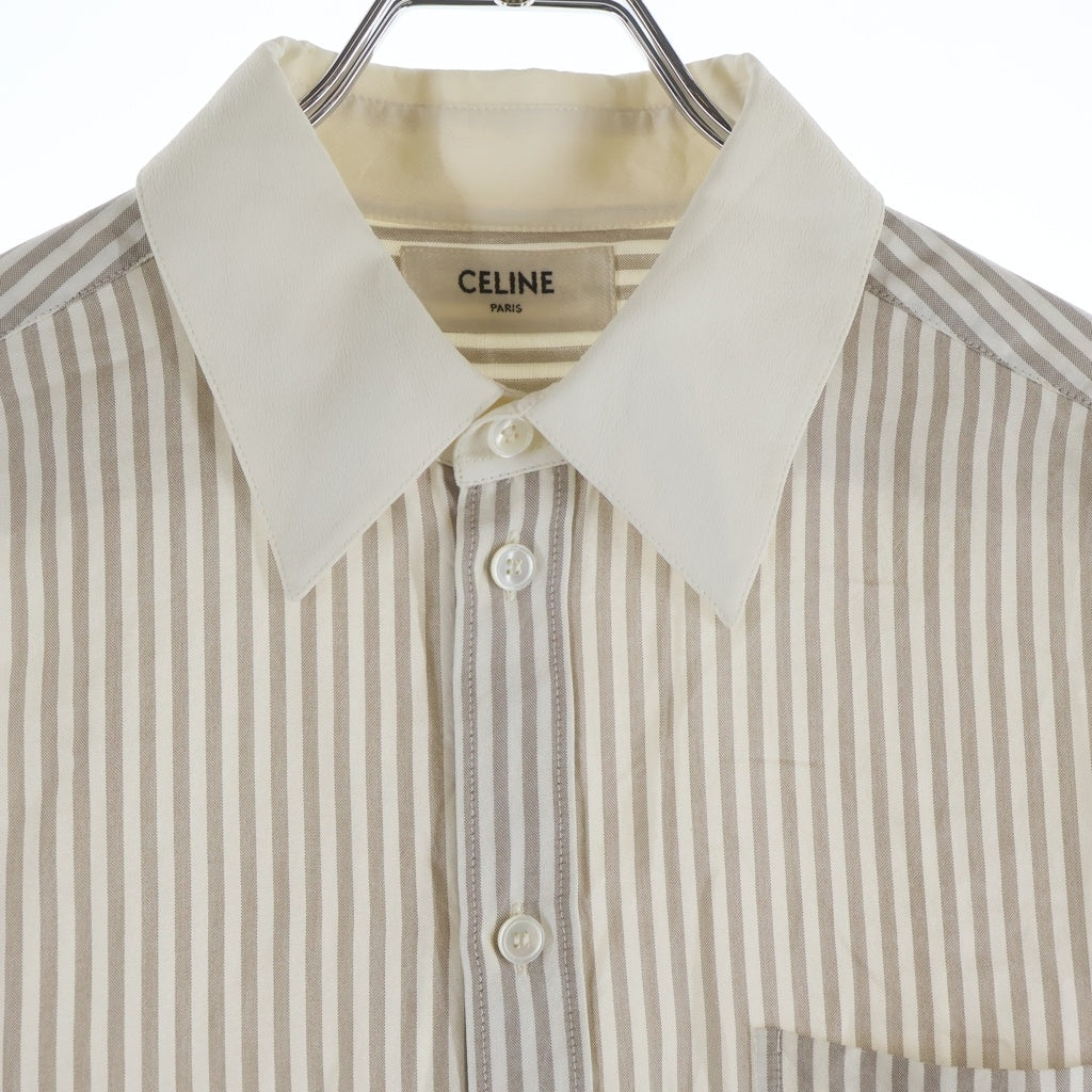 CELINE(セリーヌ) 21SS 馬車刺繍 ストライプ長袖シャツ ベージュ レディース