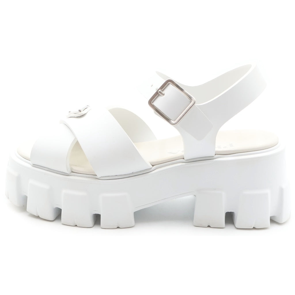 PRADA(プラダ) モノリス トライアングルロゴプレート ラバーサンダル ホワイト レディース