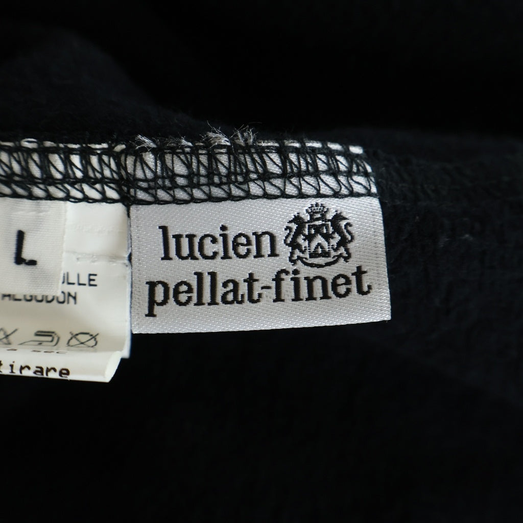 lucien pellat-finet(ルシアンペラフィネ) バックスカルプリント レザー切替 ジップアップフーデットパーカー ブラック