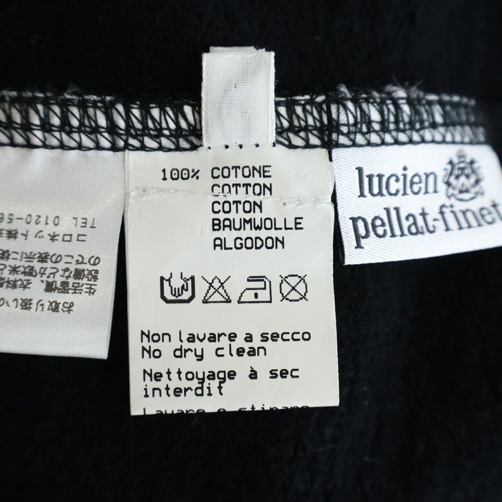 lucien pellat-finet(ルシアンペラフィネ) バックスカルプリント レザー切替 ジップアップフーデットパーカー ブラック