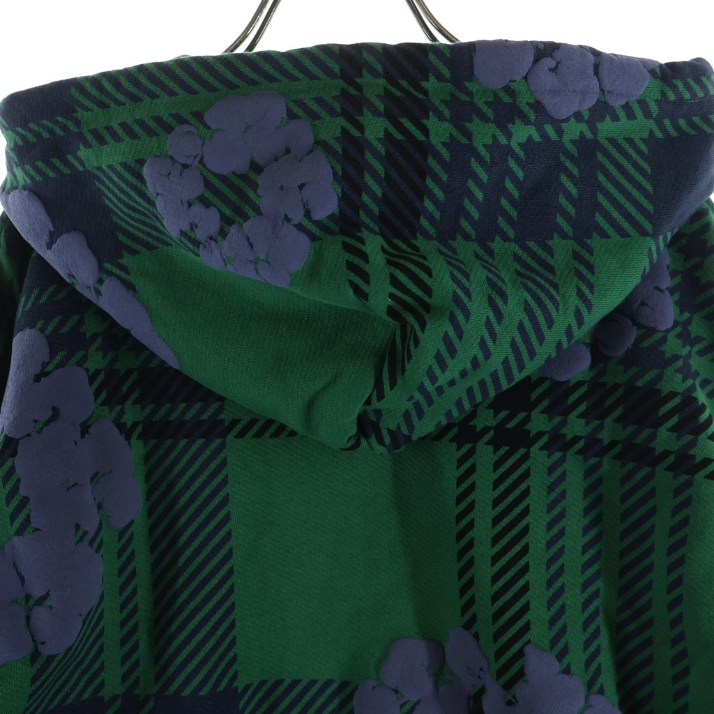 DENIM TEARS(デニムティアーズ) PLAID COTTON WREATH ZIP フラワー総柄 ジップアップチェックパーカー グリーン