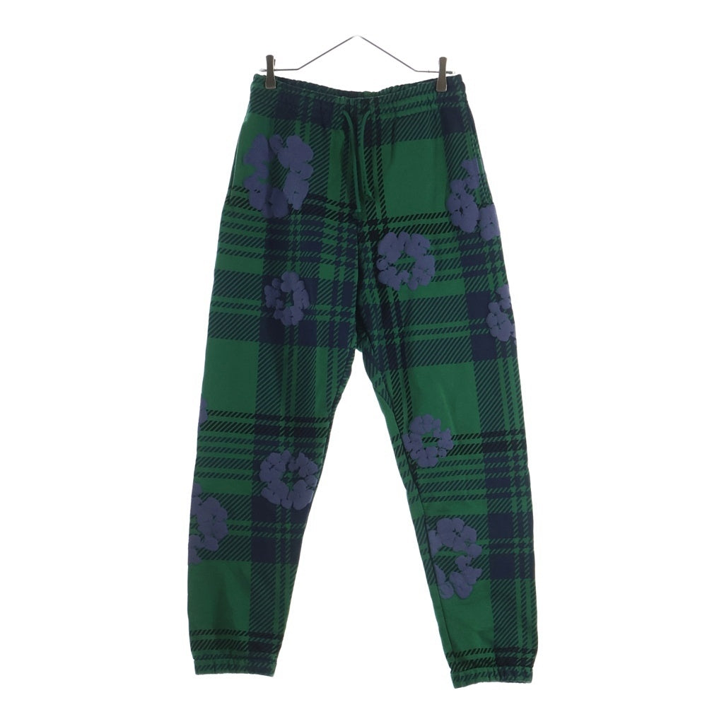 DENIM TEARS(デニムティアーズ) PLAID COTTON WREATH PANTS フラワー総柄 ドローコード スウェットパンツ グリーン