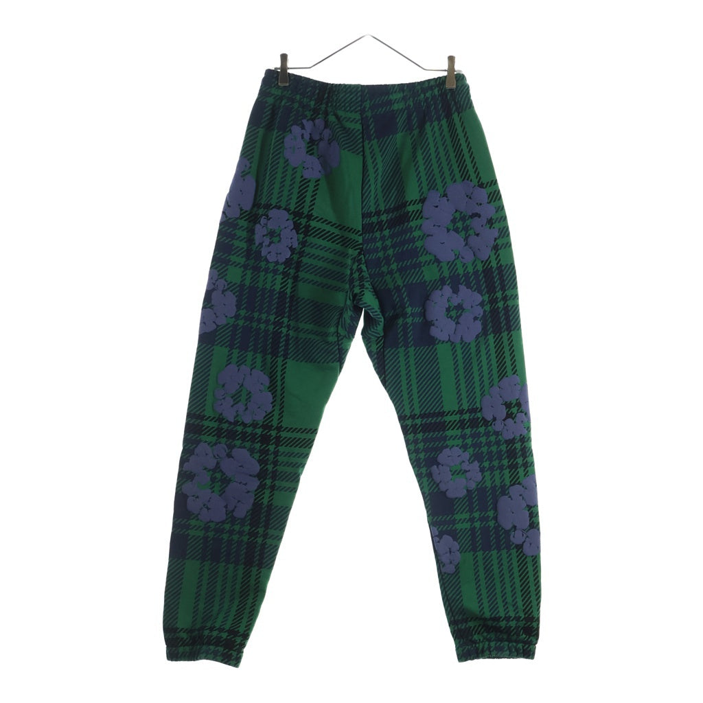 DENIM TEARS(デニムティアーズ) PLAID COTTON WREATH PANTS フラワー総柄 ドローコード スウェットパンツ グリーン