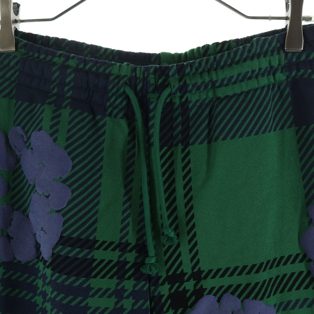 DENIM TEARS(デニムティアーズ) PLAID COTTON WREATH PANTS フラワー総柄 ドローコード スウェットパンツ グリーン