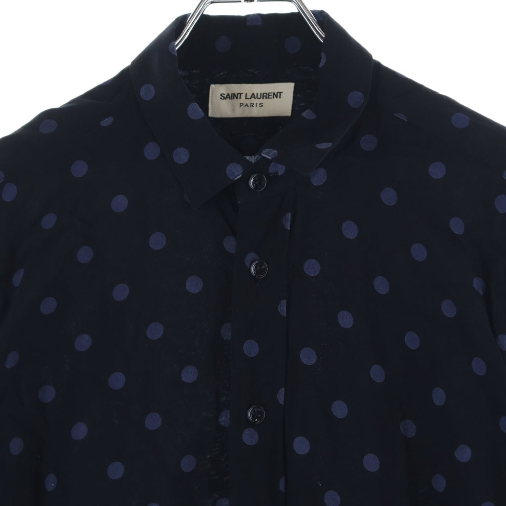 SAINT LAURENT PARIS(サンローランパリ) 16SS ポルカドットレーヨン長袖シャツ ブラック/ネイビー 376916 Y324P