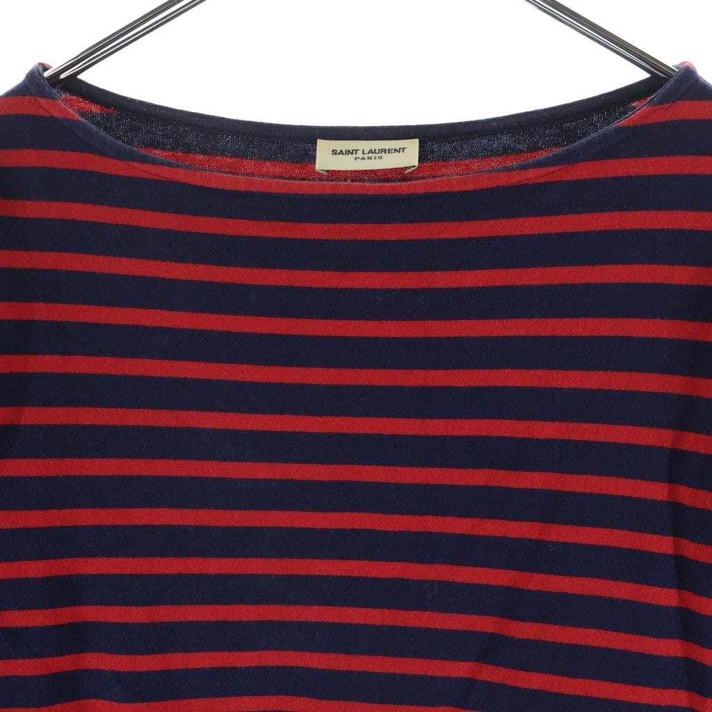 SAINT LAURENT PARIS(サンローランパリ) ボートネック ボーダー長袖カットソーTシャツ レッド/ネイビー 370075 Y2IC1