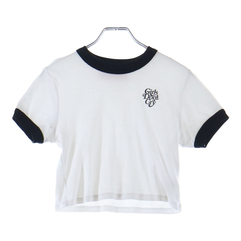 Girls Don't Cry(ガールズドントクライ) 胸ロゴ クルーネック半袖リンガーTシャツ レディース ブラック/ホワイト