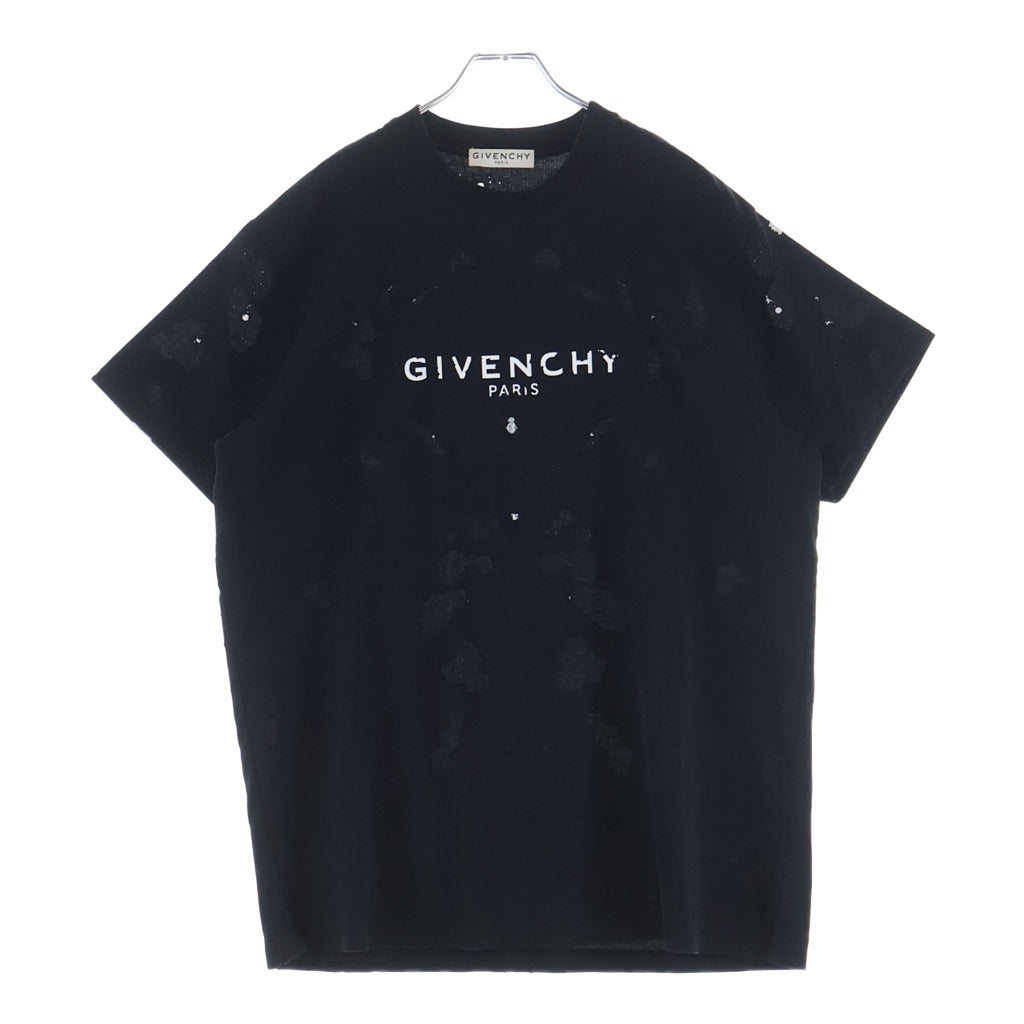 GIVENCHY(ジバンシィ) OVERSIZE FIT デストロイ フロントロゴ オーバーサイズクルーネック半袖カットソーTシャツ ブラック BM70RV3Y41