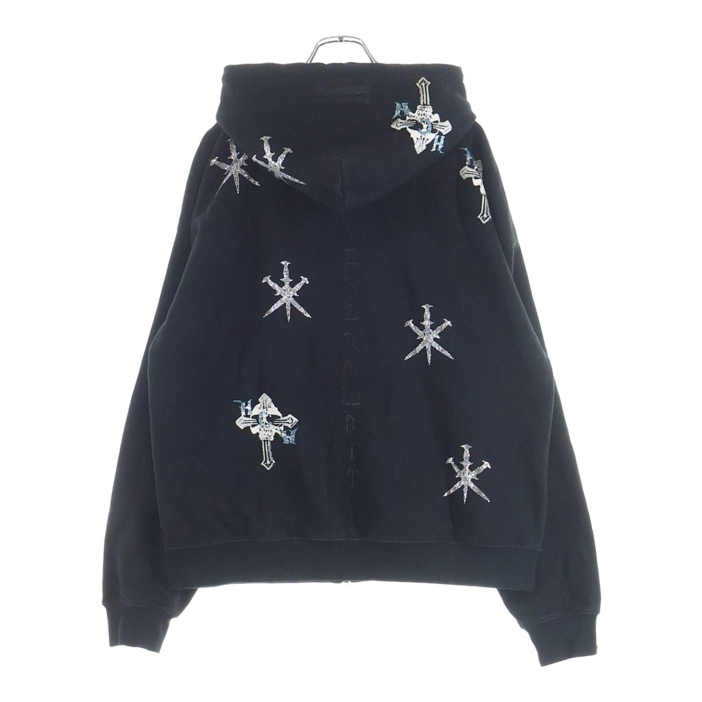 UNKNOWN LONDON(アンノーンロンドン) ×HWC RHINESTONE SWEAT HOODIE ラインストーン ジップパーカー ブラック