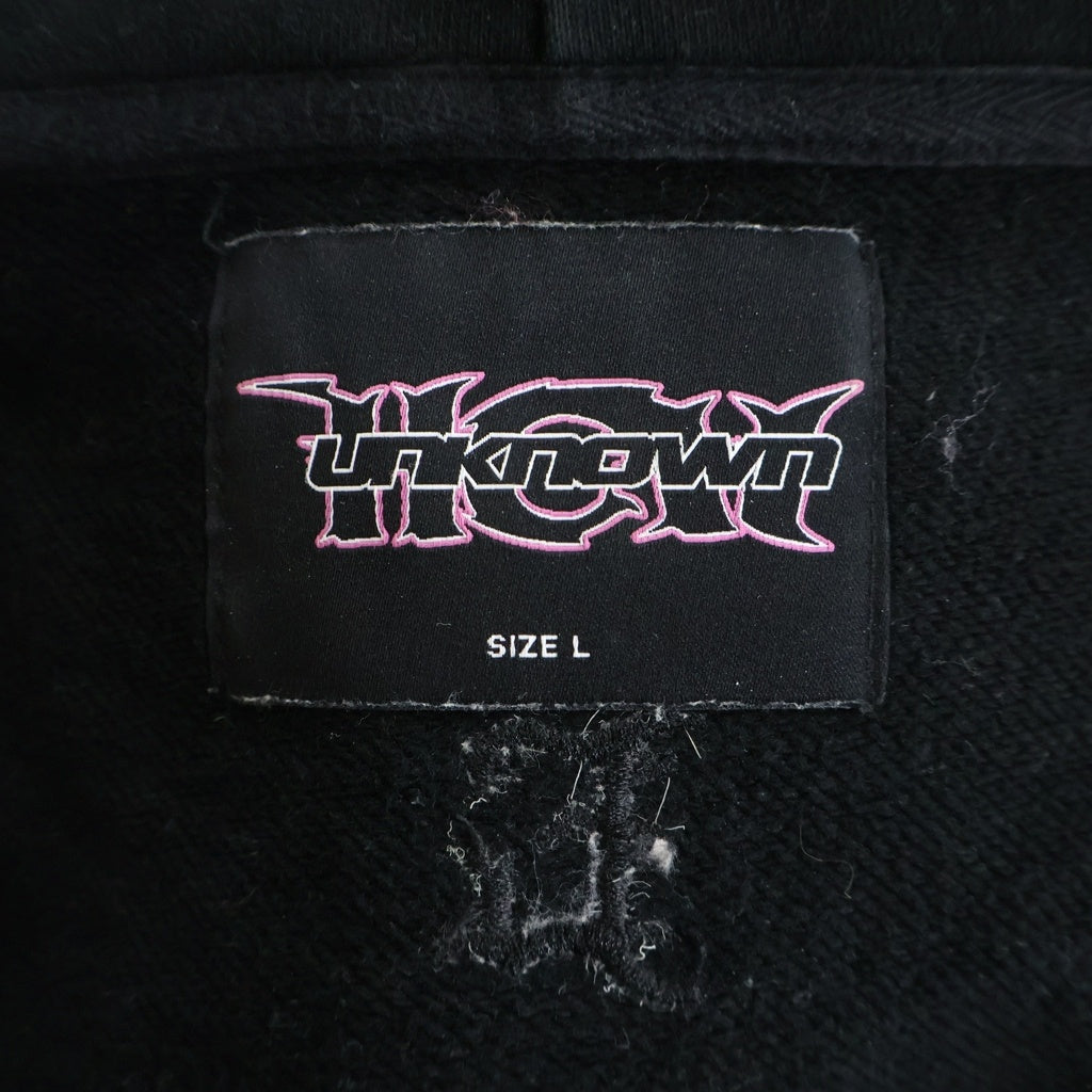 UNKNOWN LONDON(アンノーンロンドン) ×HWC RHINESTONE SWEAT HOODIE ラインストーン ジップパーカー ブラック