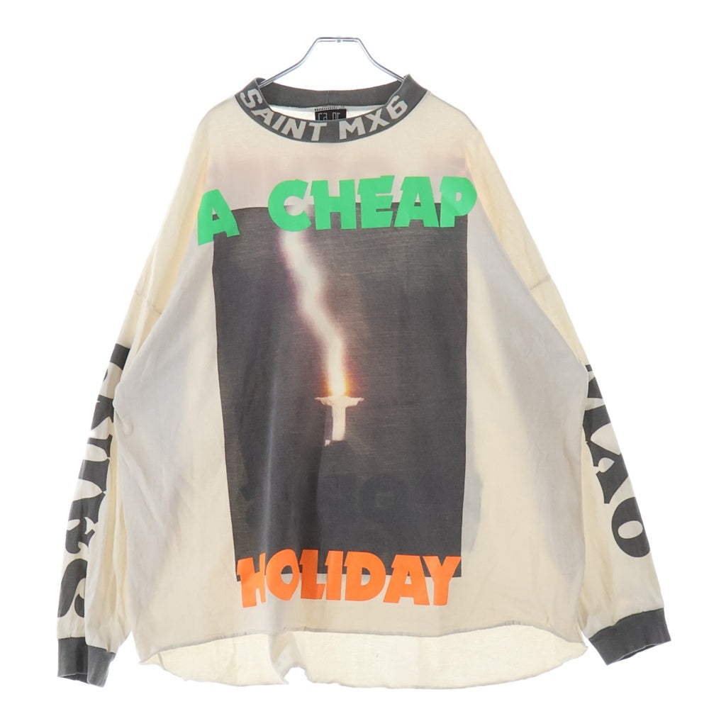 SAINT MICHAEL(セントマイケル) 24SS A CHEAP HLDY LS TEE ア チープ ホリデイ プリント 長袖Tシャツ モックネックカットソー ホワイト SM-YS8-0000-017