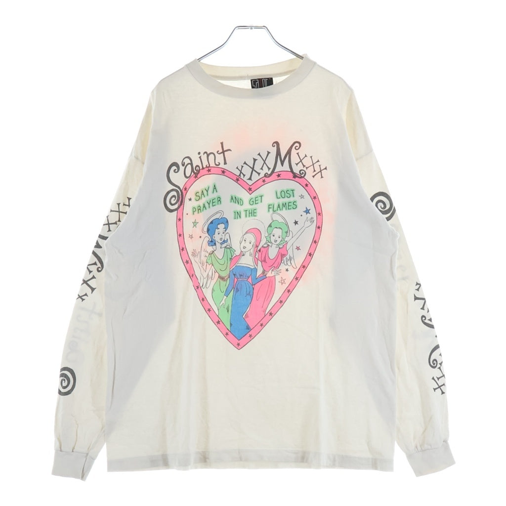 SAINT MICHAEL(セントマイケル) 24SS LS TEE PINK HEART ピンクハート クルーネック 長袖Tシャツ カットソー ホワイト SM-YS8-0000-020