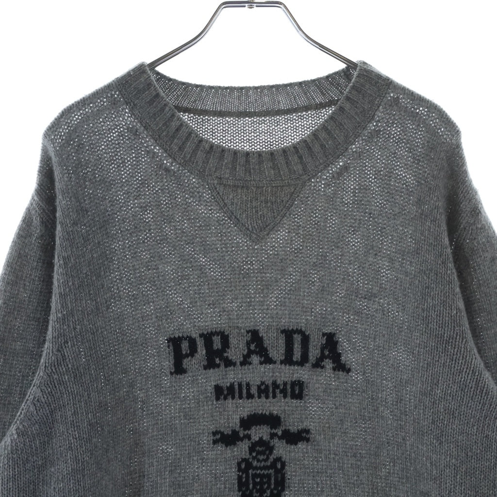 PRADA(プラダ) 20AW カシミヤ混ロゴクルーネックニット グレー UMB223 S211 1YMW