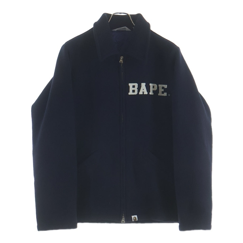 A BATHING APE(アベイシングエイプ) バックロゴデザイン ウールメルトンジャケット ジップアップブルゾン ネイビー