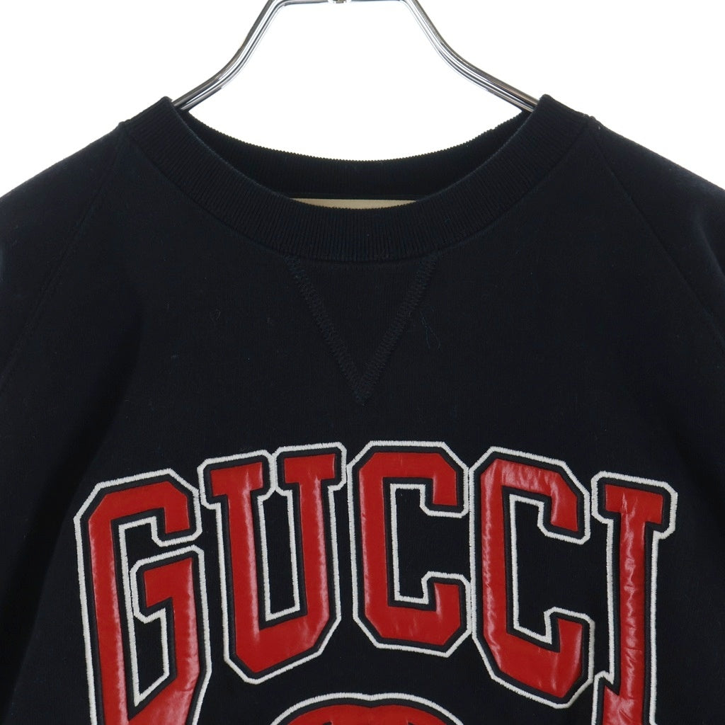 GUCCI(グッチ) インターロッキングG ロゴ刺繍 ドローストリング クルーネック クロップド ショート プルオーバースウェット トレーナー ブラック レディース 760366