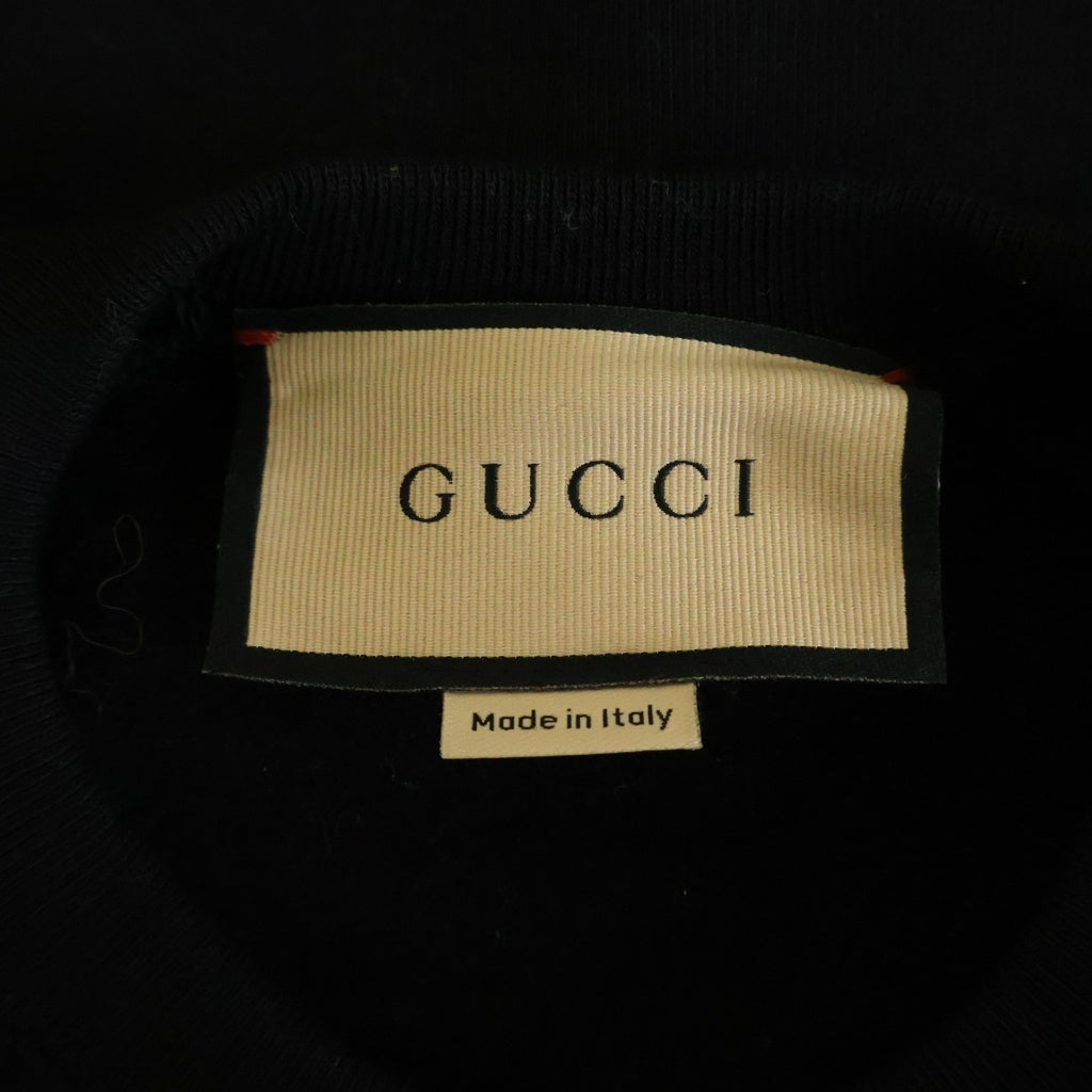 GUCCI(グッチ) インターロッキングG ロゴ刺繍 ドローストリング クルーネック クロップド ショート プルオーバースウェット トレーナー ブラック レディース 760366
