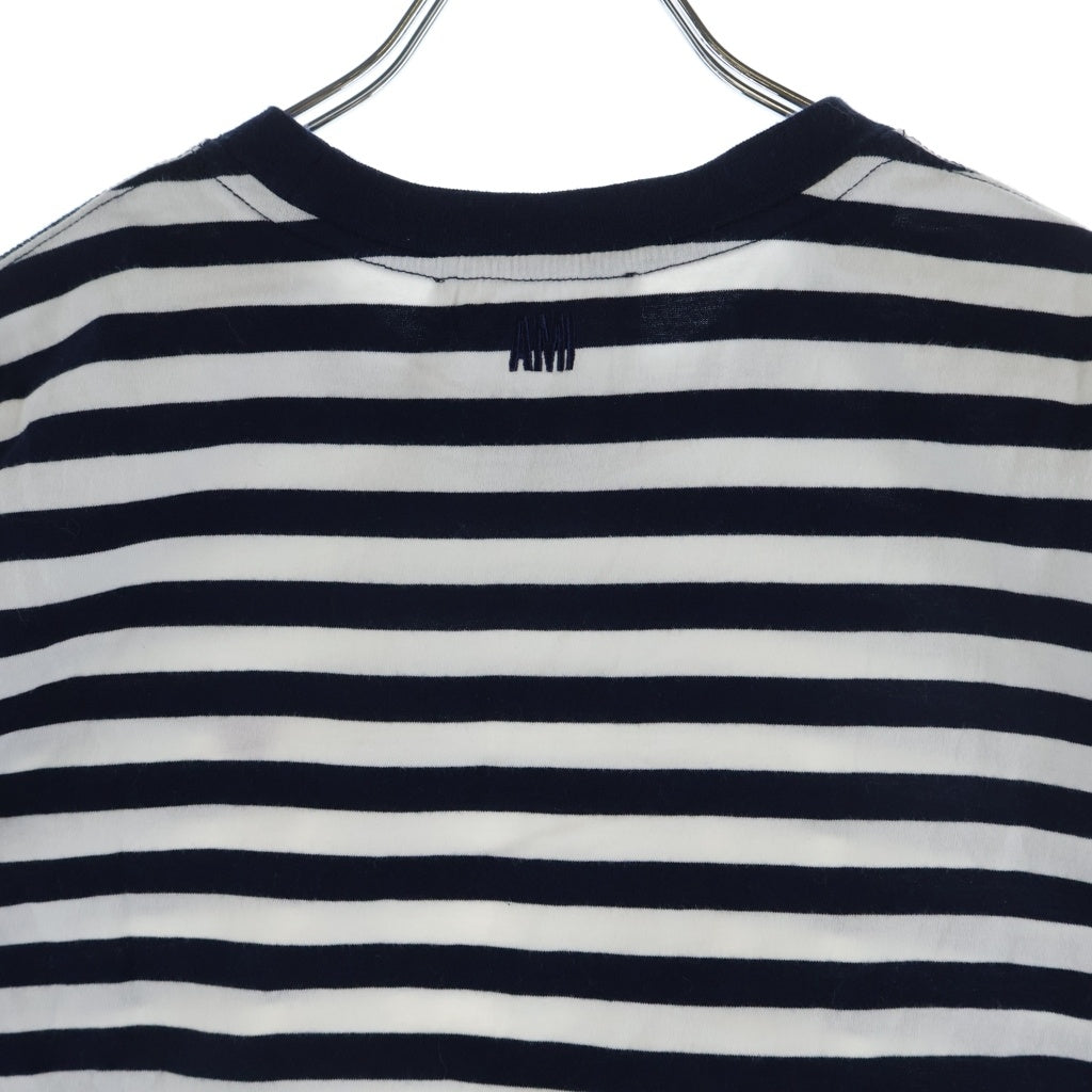 ami paris(アミパリス) ロゴ刺繍 ボーダーTシャツ カットソー ホワイト/ネイビー UTS013.074 レディース