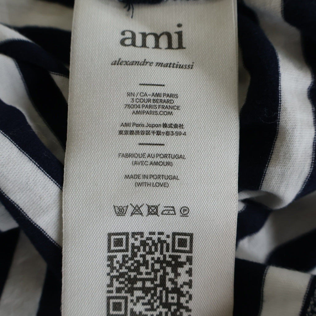 ami paris(アミパリス) ロゴ刺繍 ボーダーTシャツ カットソー ホワイト/ネイビー UTS013.074 レディース