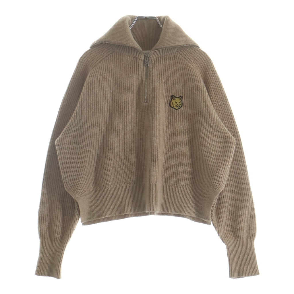 MAISON KITSUNE(メゾンキツネ) フォックスパッチ リブニットハーフジップ セーター ブラウン レディース