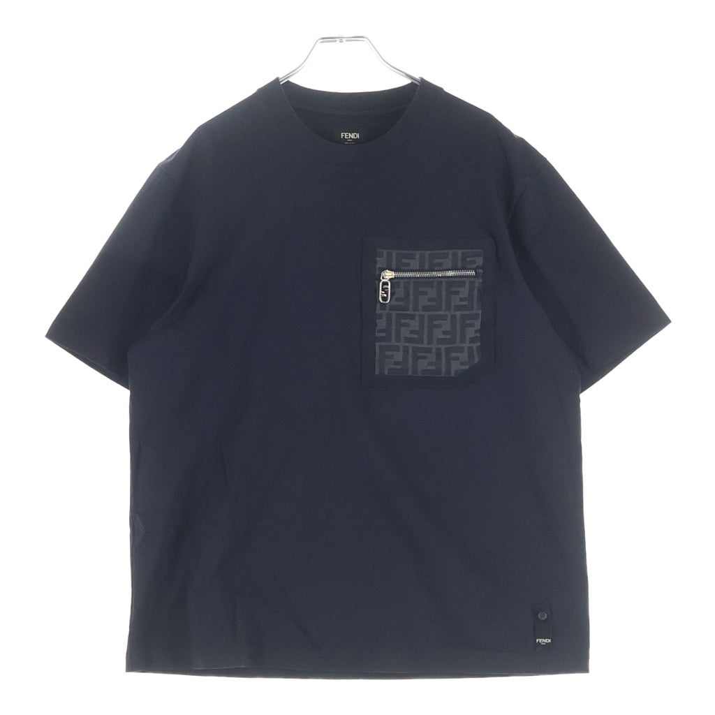 FENDI(フェンディ) FFロゴ ズッカ柄ポケット付き 半袖Tシャツ カットソー ブラック