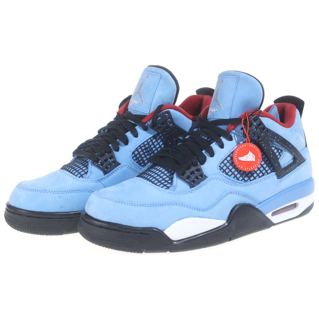 NIKE(ナイキ) ×TRAVIS SCOTT AIR JORDAN4 RETRO CACTUSJACK UNIVERSITYBLUE エアジョーダン4 レトロ カクタスジャック レザーハイカットスニーカー ブルー 308497-406 US10/28cm