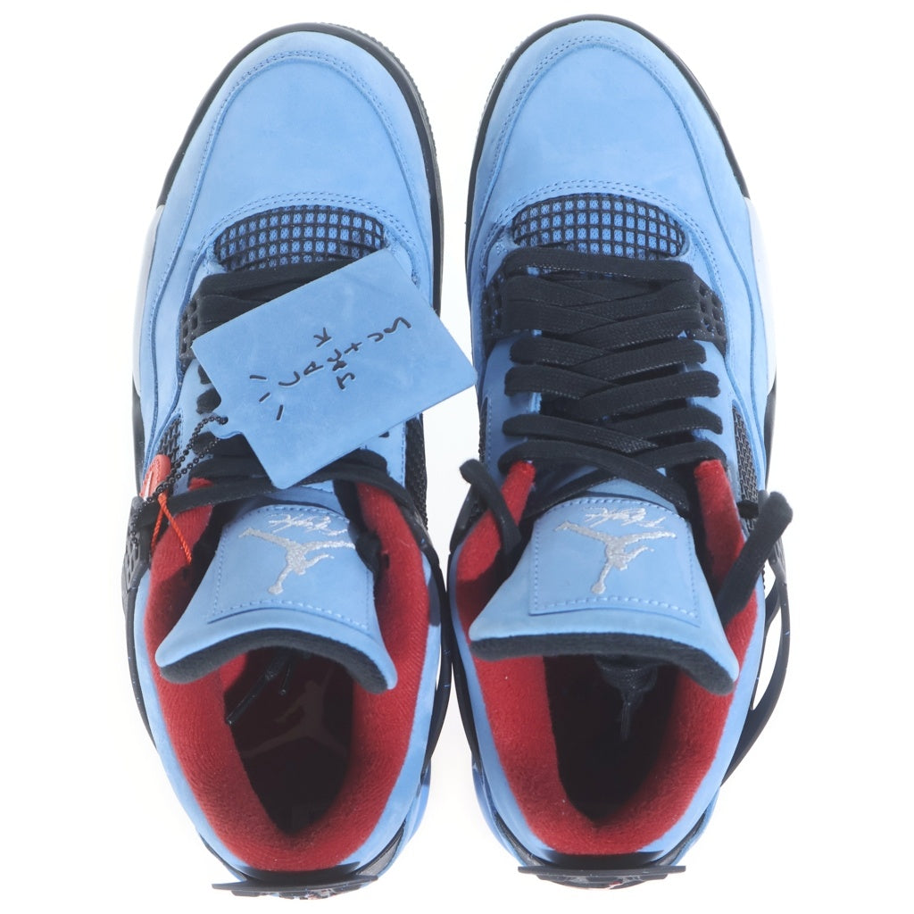 NIKE(ナイキ) ×TRAVIS SCOTT AIR JORDAN4 RETRO CACTUSJACK UNIVERSITYBLUE エアジョーダン4 レトロ カクタスジャック レザーハイカットスニーカー ブルー 308497-406 US10/28cm