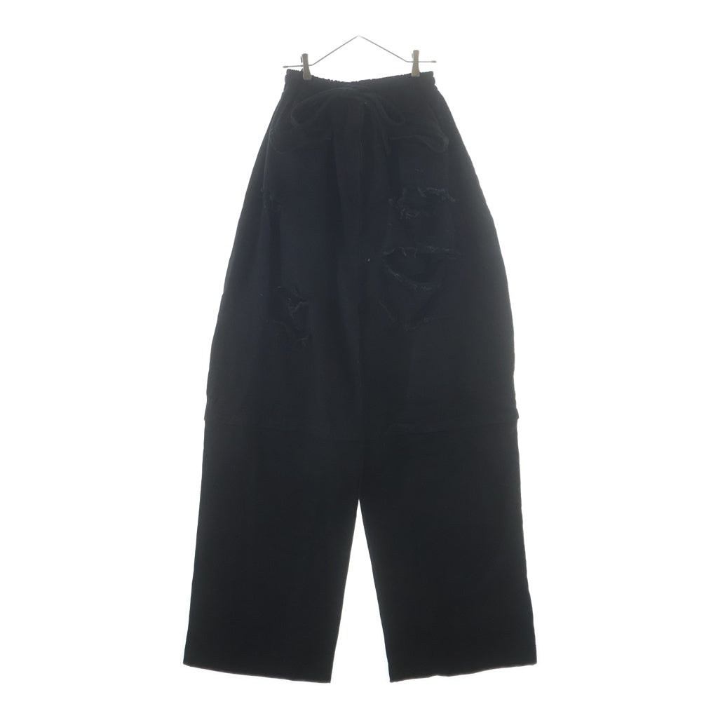 YORI SPORT(ヨリ スポーツ) ZIP OFF UNDERWEAR DENIM ダメージ加工 ショーツ切替 ワイドデニムパンツ ブラック