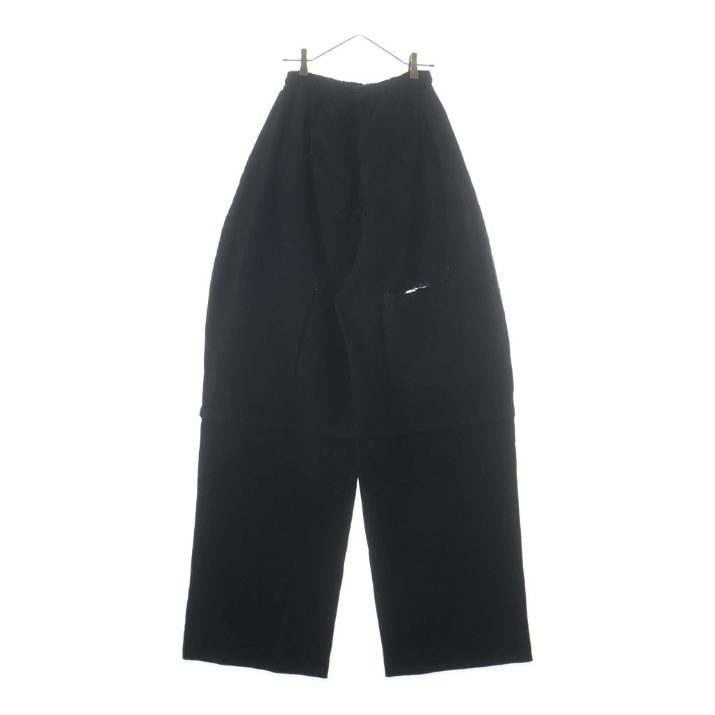 YORI SPORT(ヨリ スポーツ) ZIP OFF UNDERWEAR DENIM ダメージ加工 ショーツ切替 ワイドデニムパンツ ブラック
