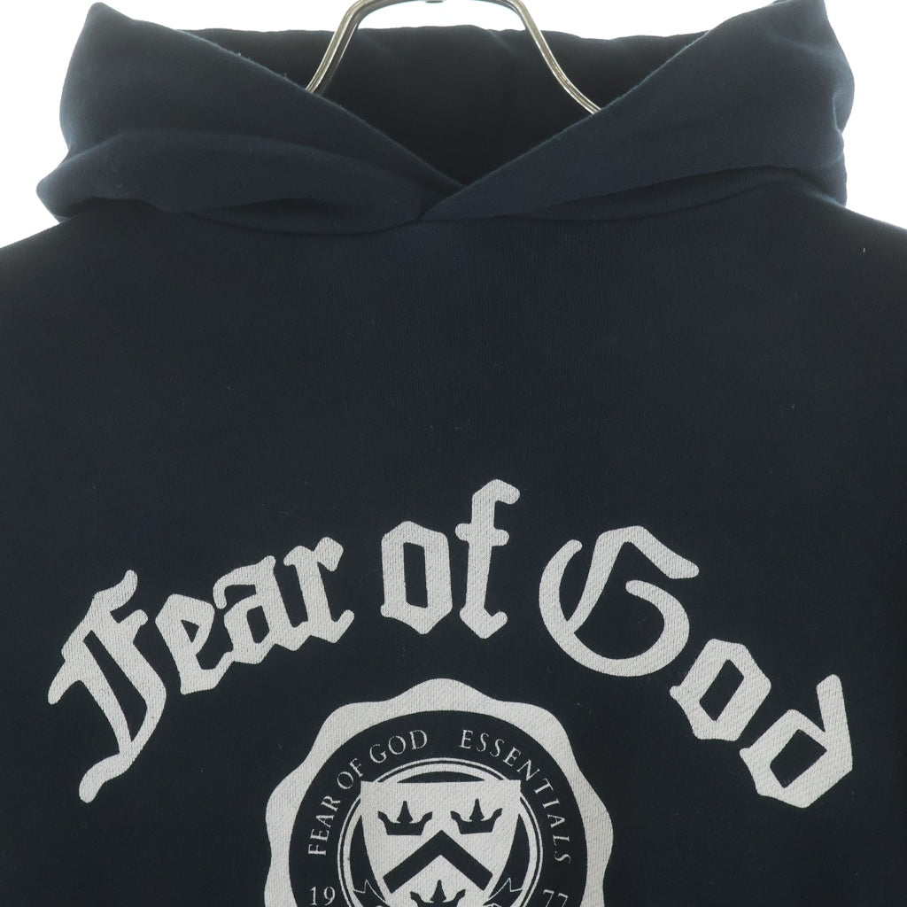 FEAR OF GOD ESSENTIALS(フィアオブゴッド エッセンシャルズ) HEAVY FLEECE VINTAGE SHRUKEN HOODIE フロントプリント プルオーバーフリースパーカー ブラック
