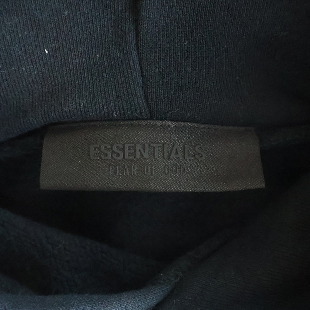 FEAR OF GOD ESSENTIALS(フィアオブゴッド エッセンシャルズ) HEAVY FLEECE VINTAGE SHRUKEN HOODIE フロントプリント プルオーバーフリースパーカー ブラック