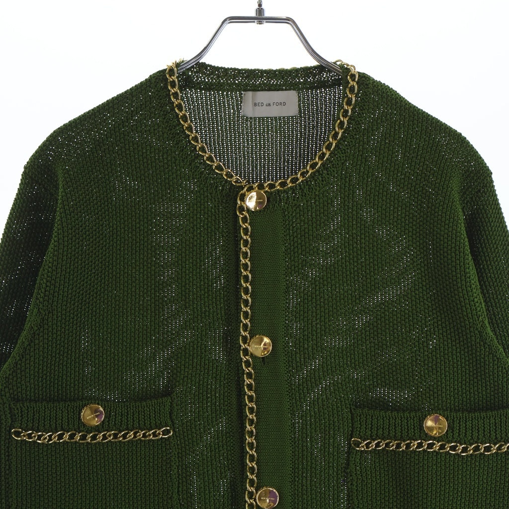 BED J.W. FORD(ベッドフォード) 25SS Chain Knit チェーンニット カーディガン グリーン/ゴールド 25SS-B-KT01