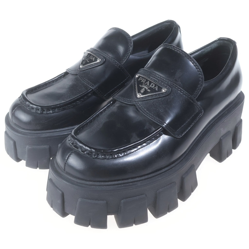 PRADA(プラダ) トライアングルロゴプレート レザー ローファー ブラック 36 レディース