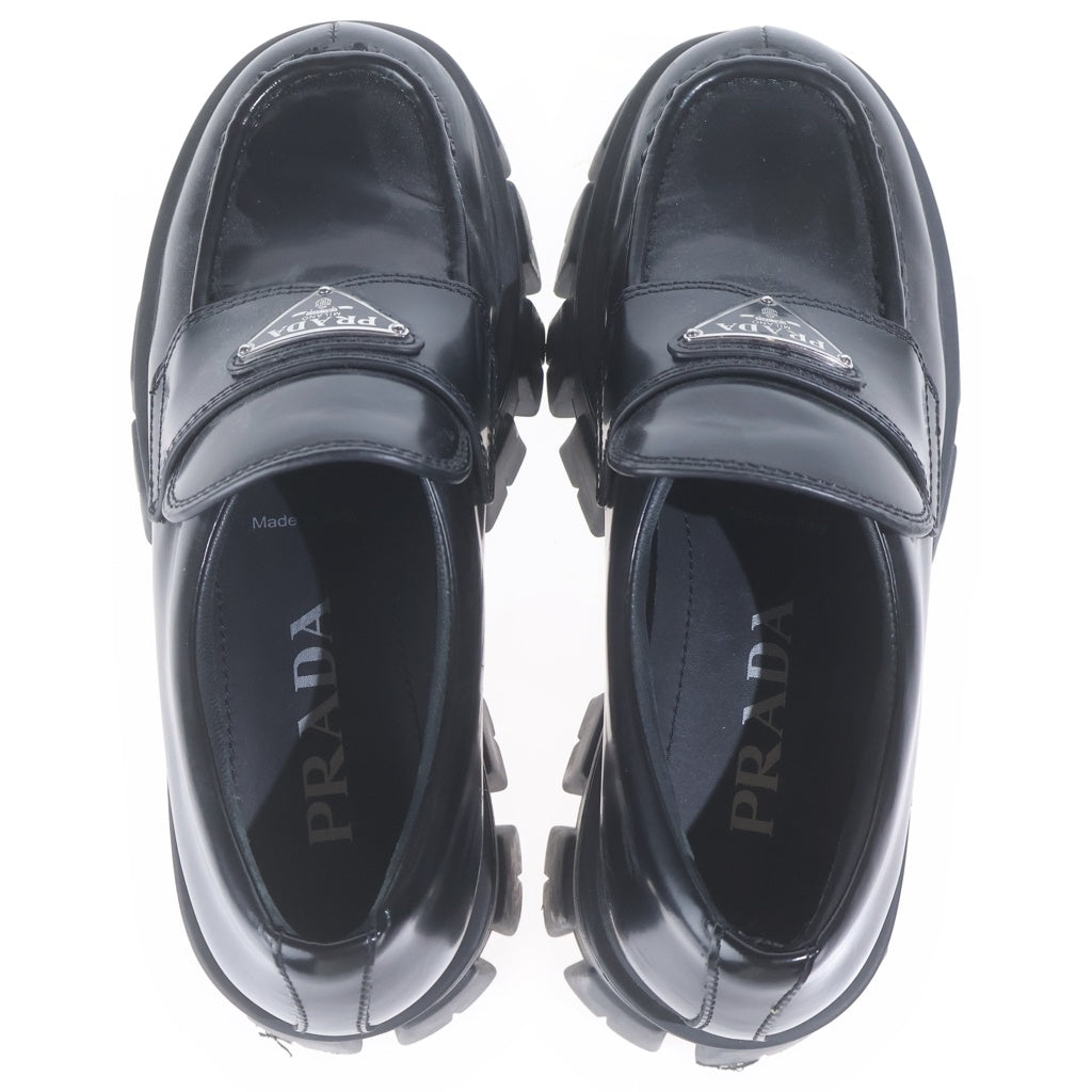 PRADA(プラダ) トライアングルロゴプレート レザー ローファー ブラック 36 レディース