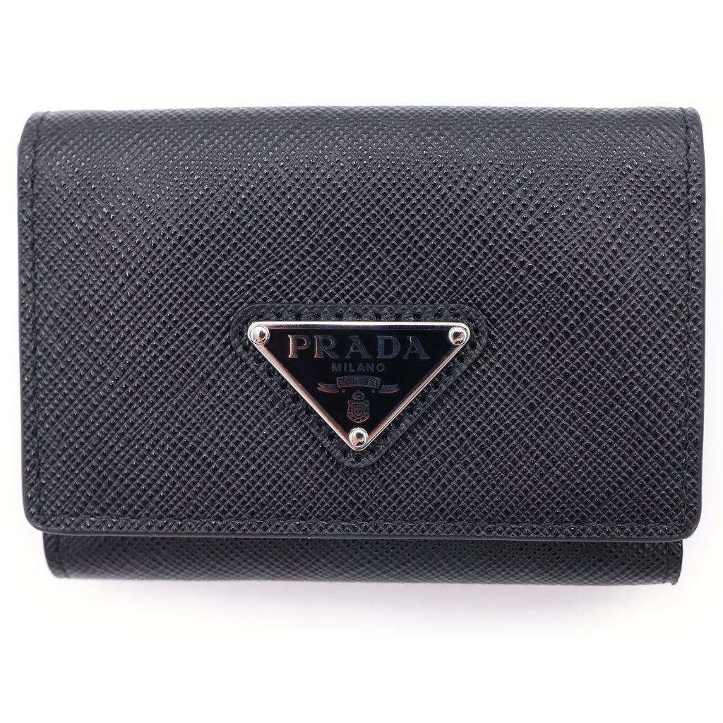 PRADA(プラダ) サフィアーノ トライアングルロゴ 3つ折り財布 ブラック 2MH042 レディース