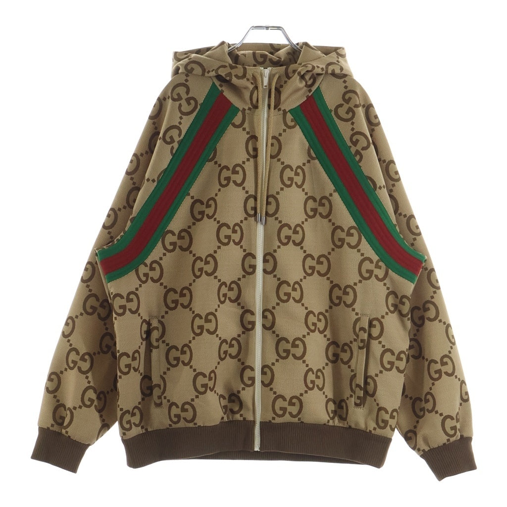 GUCCI(グッチ) Zip-Up Jumbo GG Pattern Hooded Polyester Blouson ジップアップ ジャンボ フーディブルゾン ベージュ 713974 XJETI